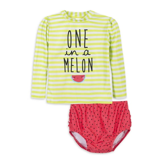 Gerber Baby & Toddler Girl Rashguard & Swim Bottoms Set with UPF 50+, 2-Piece, (0/3M - 5T)