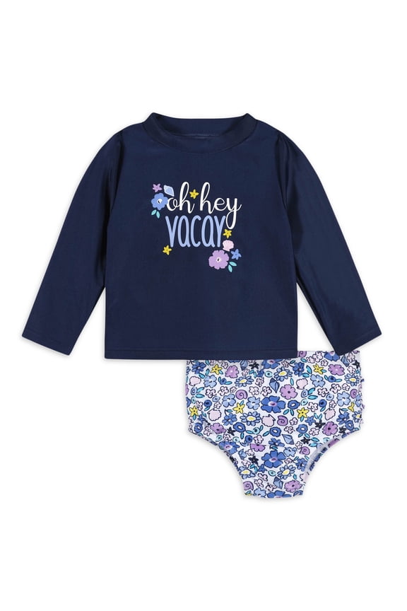 Baby & Toddler Girl Rashguard & Swim Bottoms Set with UPF 50+, 2-Piece, (0/3M - 5T)