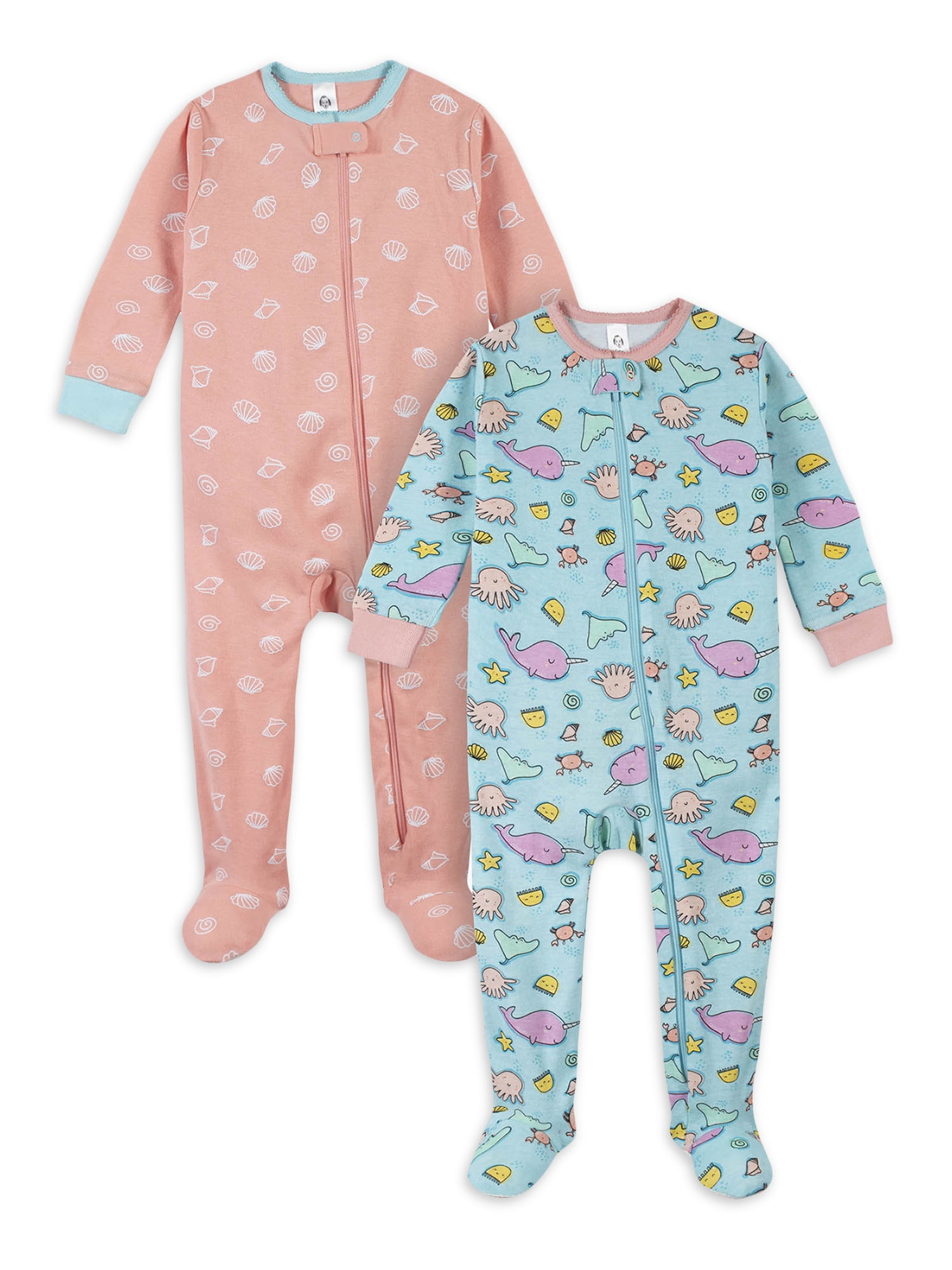 Gerber Baby & Toddler Girl Snug Fit Footed Cotton Pajamas, 2Pack