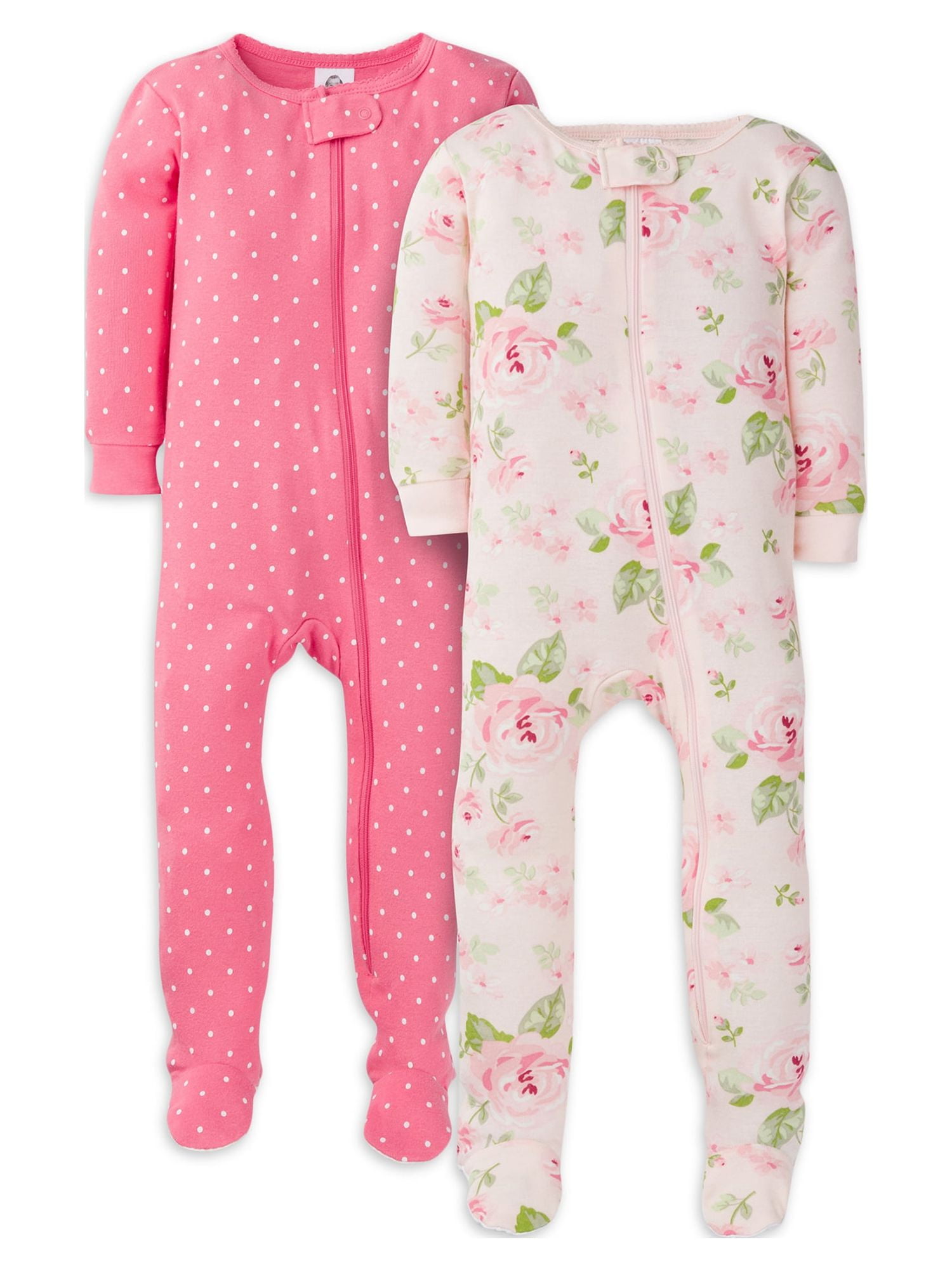 Gerber Pijama Sleep N Play de algodón orgánico con cremallera, talla 0-3  meses, 2 unidades (bebé niña), rosa, Rosado