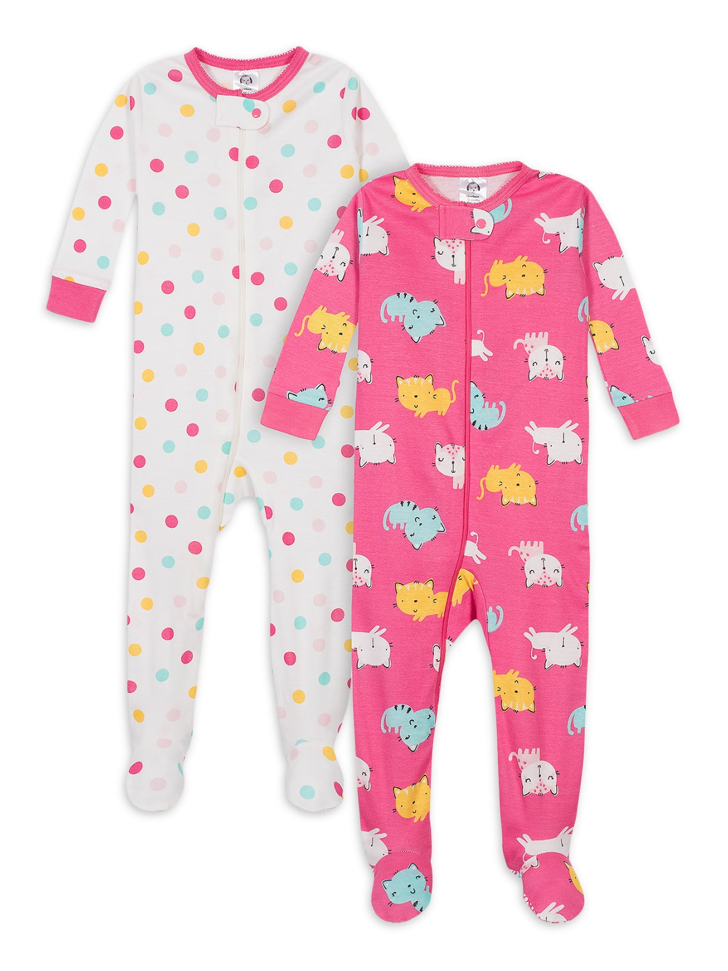 Gerber Baby & Toddler Girl Snug Fit Footed Cotton Pajamas, 2Pack