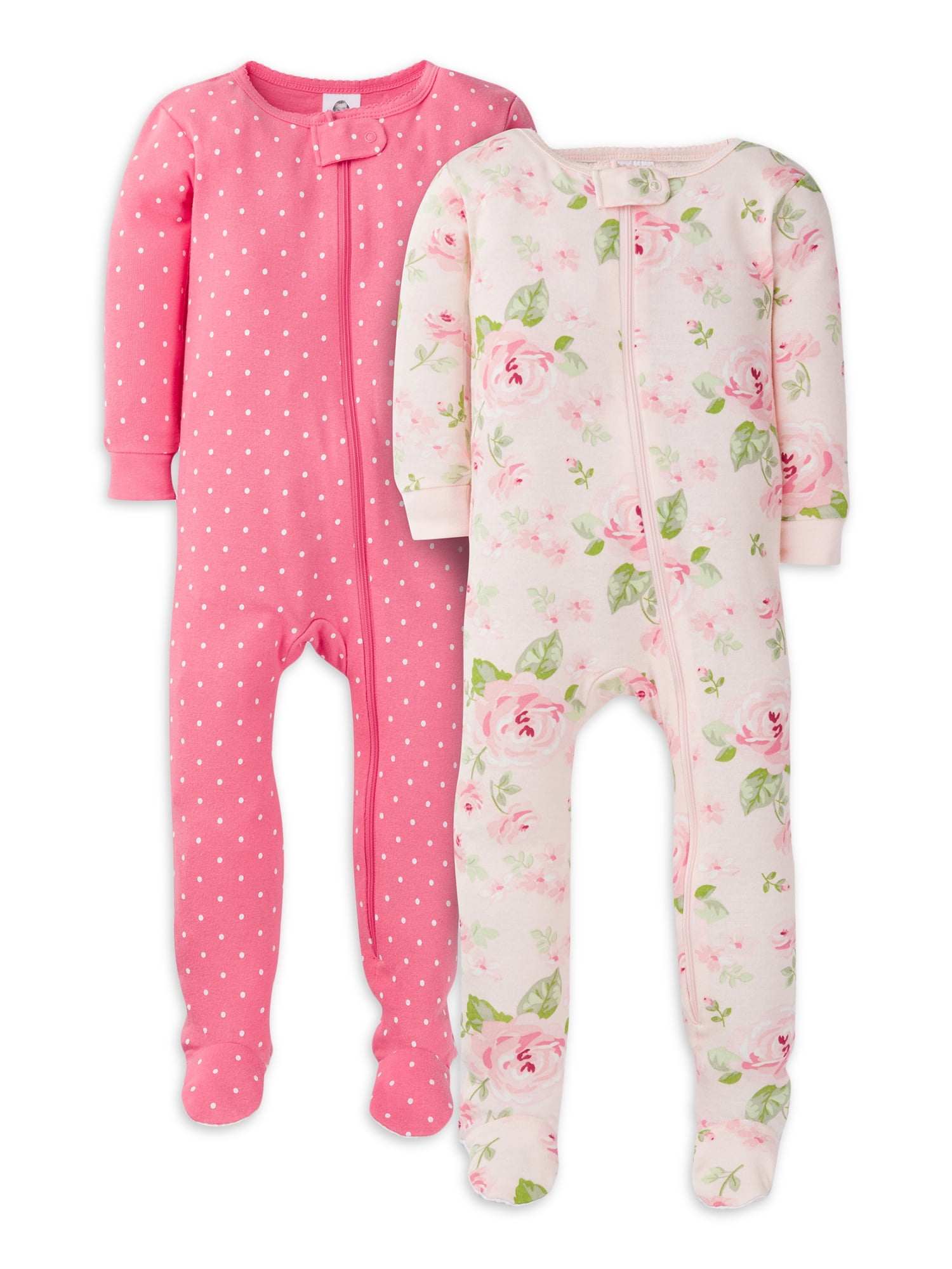 Gerber Baby & Toddler Girl Snug Fit Footed Cotton Pajamas, 2Pack
