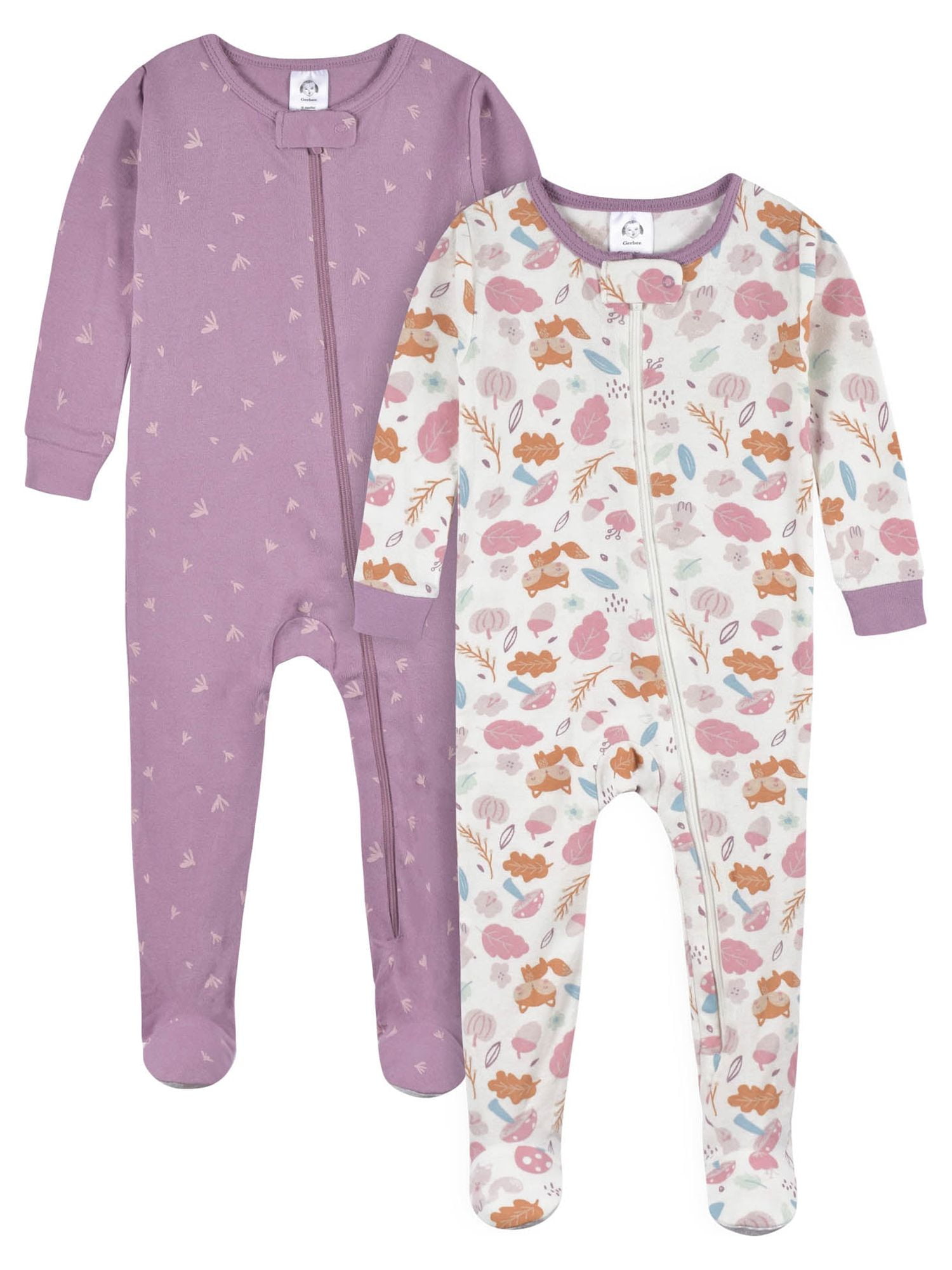 Gerber Baby & Toddler Girl Snug Fit Footed Cotton Pajamas, 2Pack