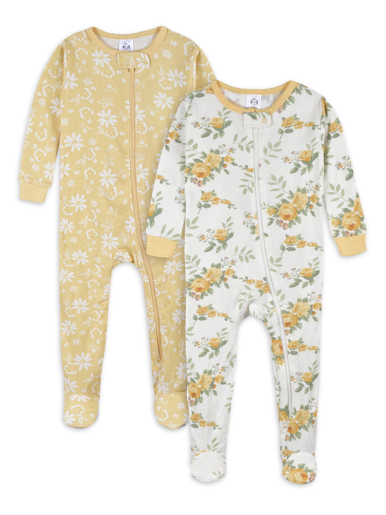 Gerber Baby & Toddler Girl Snug Fit Footed Cotton Pajamas, 2Pack