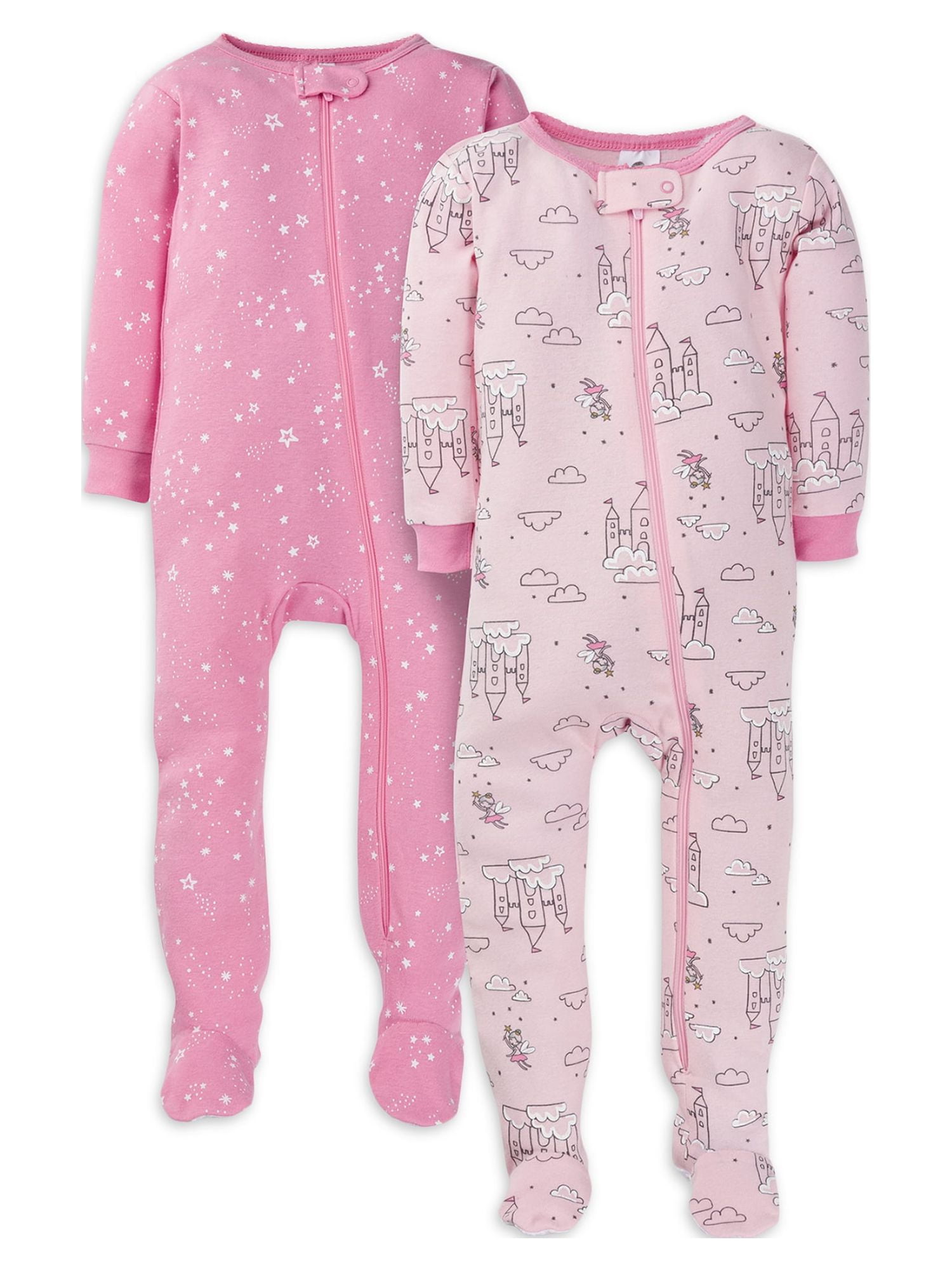 Gerber Baby & Toddler Girl Snug Fit Footed Cotton Pajamas, 2Pack