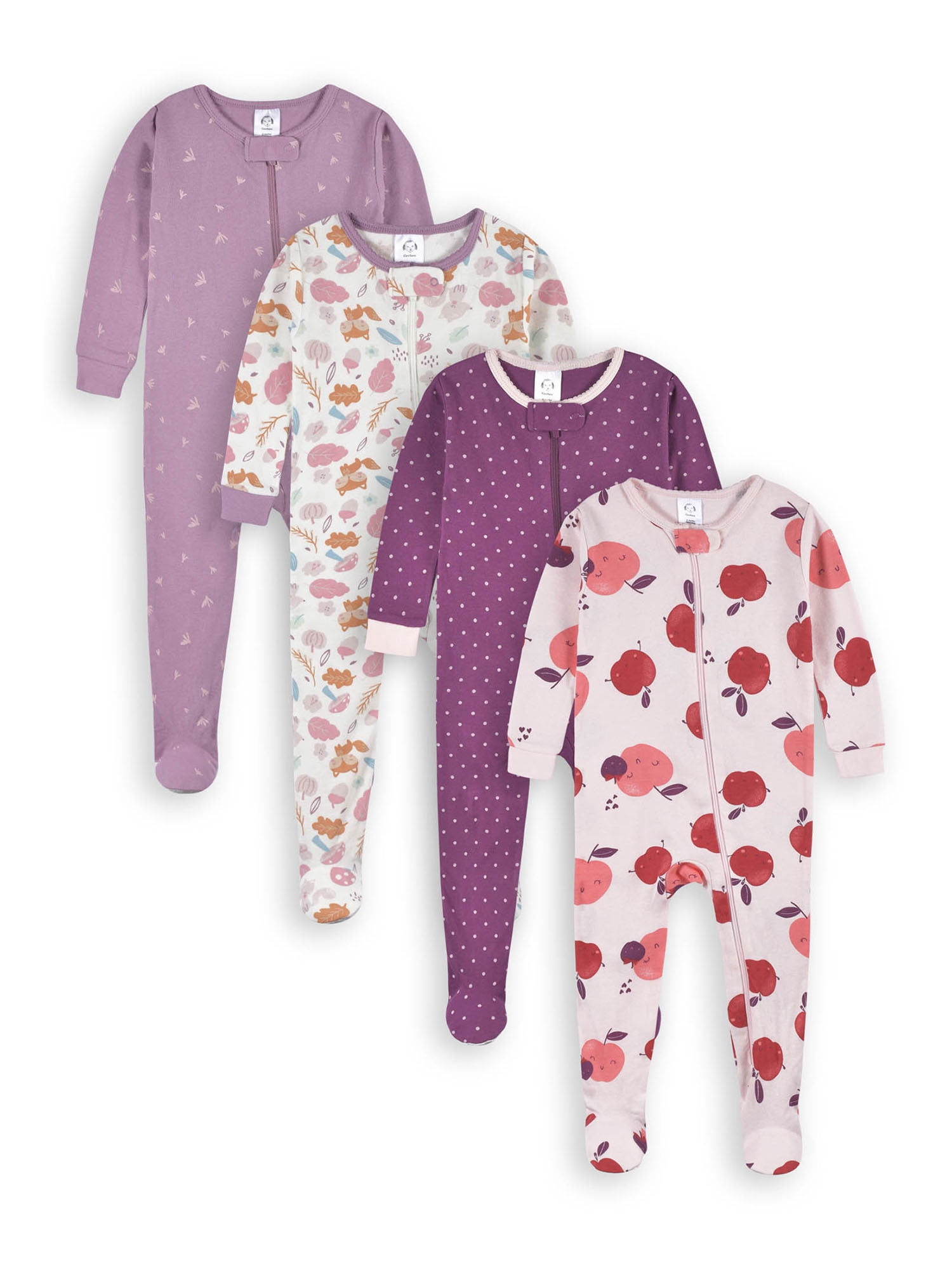 Gerber Baby & Toddler Girl Snug Fit Footed Cotton Pajamas, 4Pack