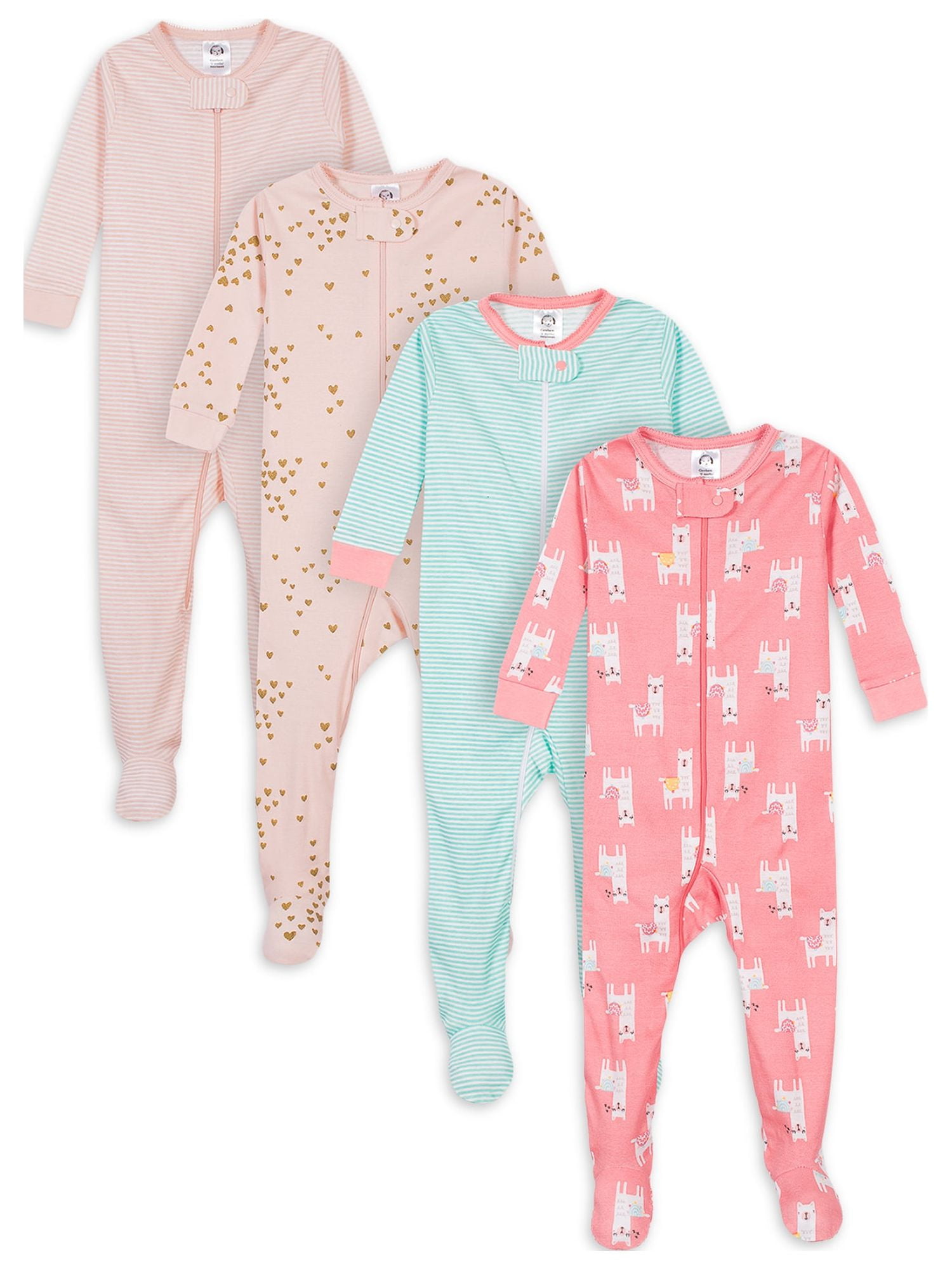 Gerber Baby & Toddler Neutral Snug Fit Footed Cotton Pajamas, 4Pack