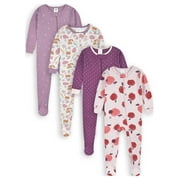 Gerber Baby & Toddler Girl Snug Fit Footed Cotton Pajamas, 4-Pack, Sizes 0/3 Months-5T