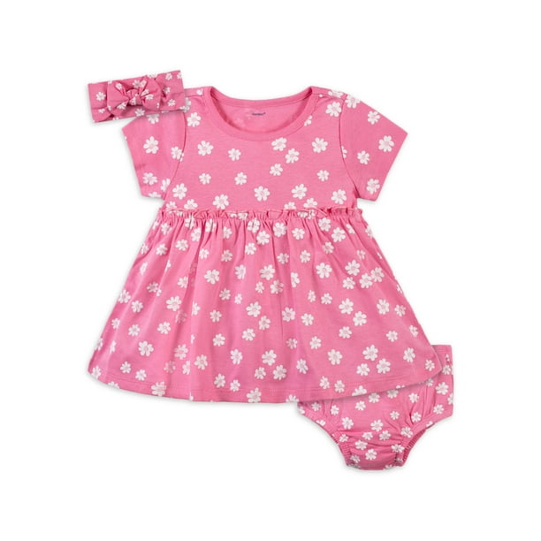 Gerber Baby & Toddler Girls Dress, Bloomer & Headband Outfit Set, 3 ...