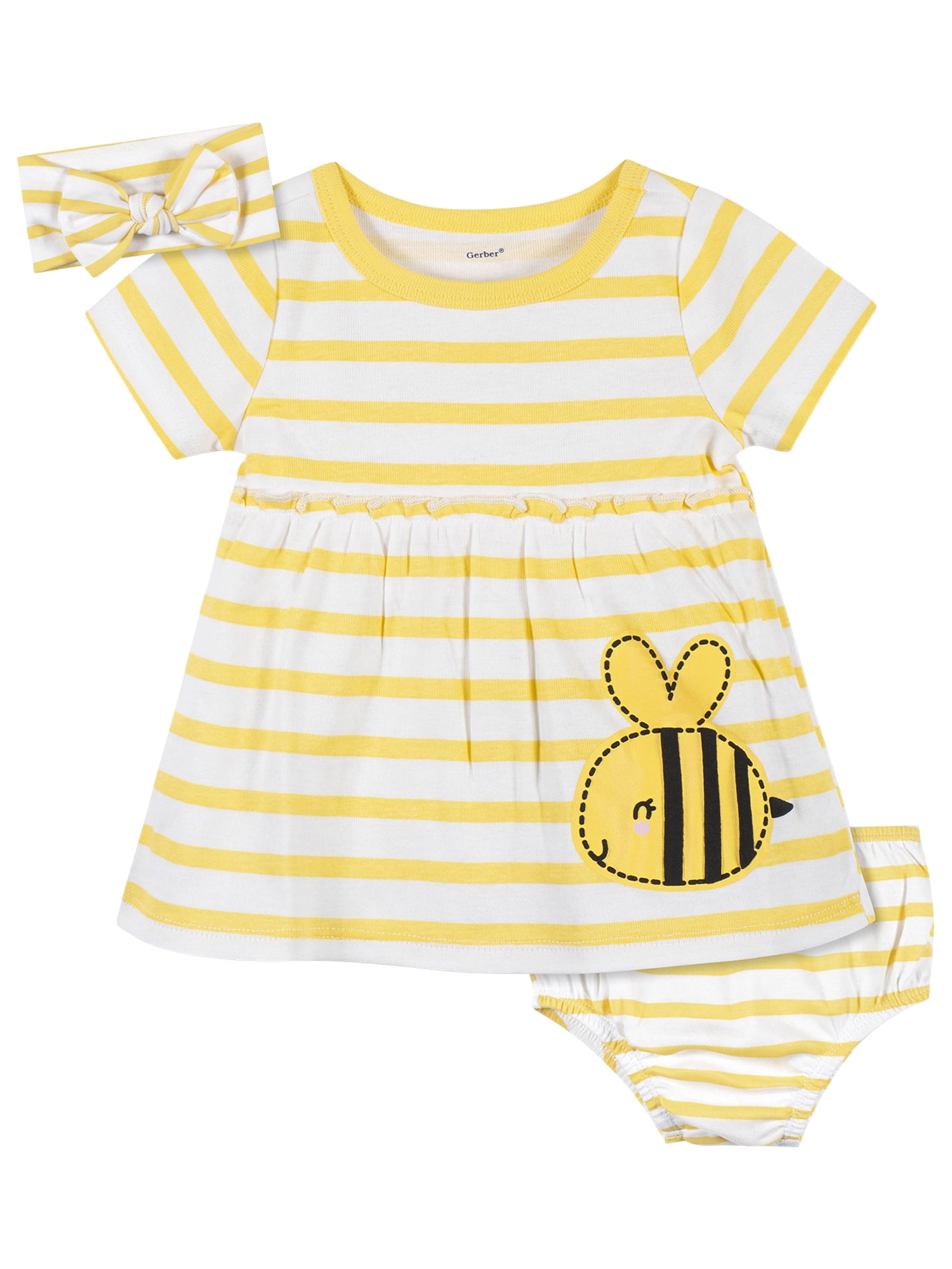 Gerber Baby & Toddler Girls Dress, Diaper Cover & Headband Outfit Set, 3-Piece (Newborn - 5T)