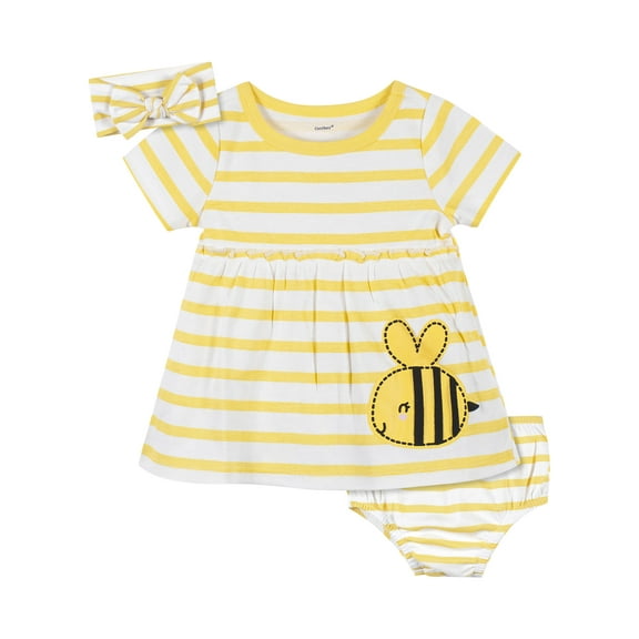 Gerber Baby & Toddler Girls Dress, Diaper Cover & Headband Outfit Set, 3-Piece (Newborn - 5T)