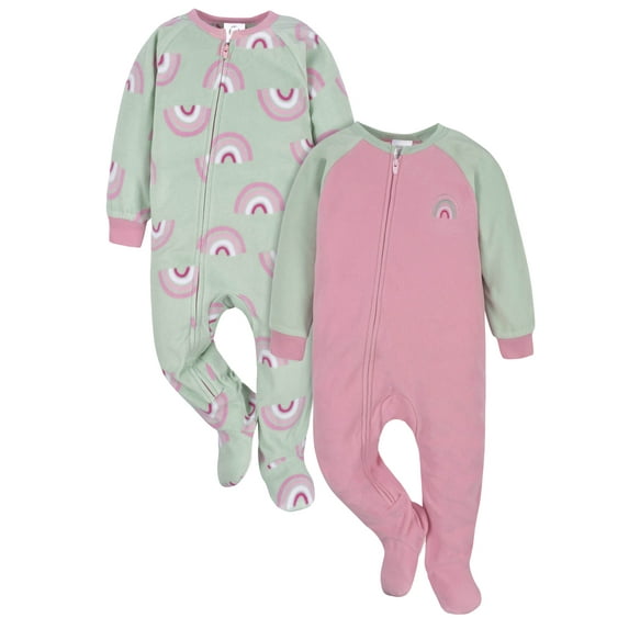 Gerber Baby & Toddler Girls Microfleece Blanket Sleeper Pajamas, 2-Pack (0/3 Months-5T)