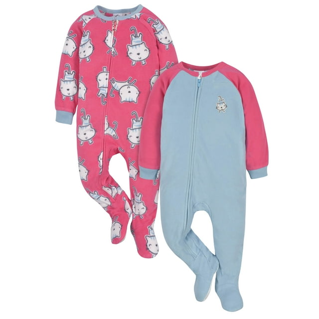 Gerber Baby & Toddler Girls Microfleece Blanket Sleeper Pajamas, 2Pack, Sizes 0/3M5T