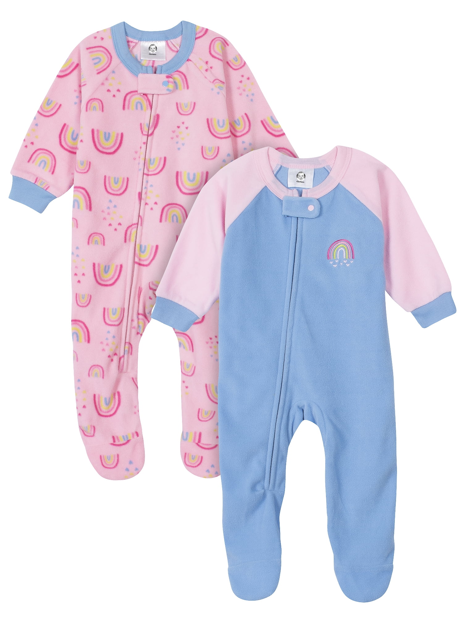 Gerber Baby & Toddler Girls Microfleece Blanket Sleeper Pajamas, 2Pack