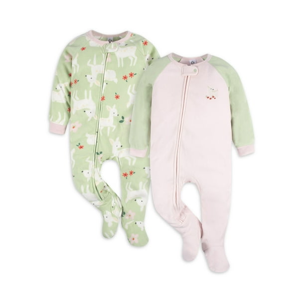 Gerber Baby & Toddler Girls Microfleece Blanket Sleeper Pajamas, 2Pack, Sizes 0/3M5T