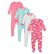 Gerber Baby & Toddler Girls Snug Fit Cotton Footed 1pc Pajamas, 4-Pack (0/3M-5T)