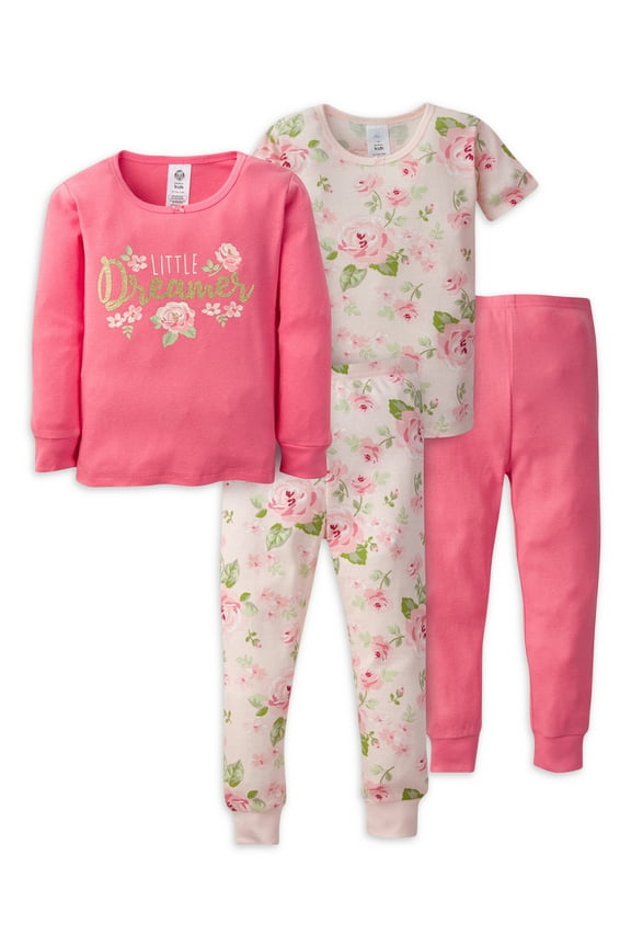 Baby & Toddler Girls Snug Fit Cotton Pajamas, 4-Piece