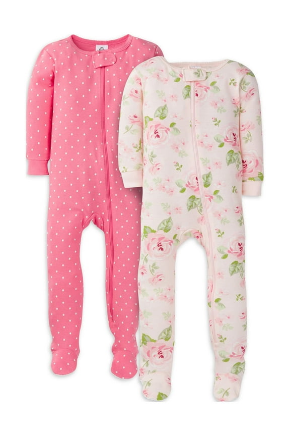 Baby & Toddler Girls Snug Fit Footed Cotton Pajamas, 2-Pack