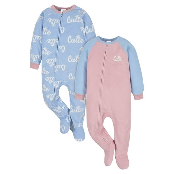 Gerber Baby & Toddler Girls Microfleece Blanket Sleeper Pajamas, 2-Pack, Sizes 0/3M-5T
