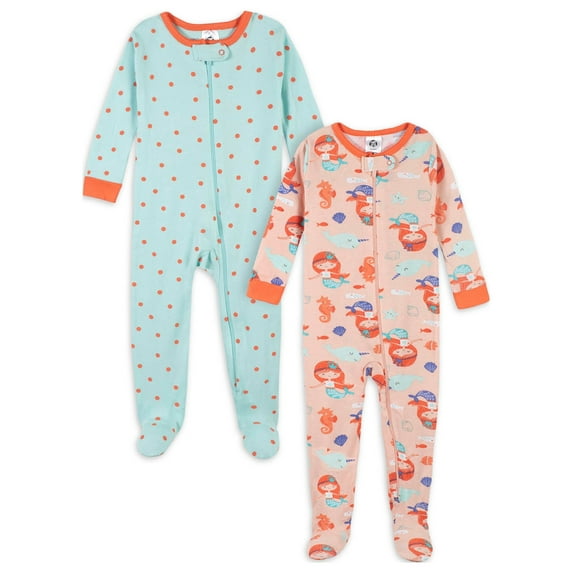 Gerber Baby & Toddler Neutral Snug Fit Footed Cotton Pajamas, 2-Pack, 0/3 Months - 5T