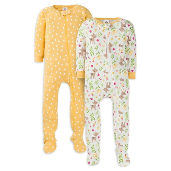 Gerber Baby & Toddler Neutral Snug Fit Footed Cotton Pajamas, 2-Pack, 0/3 Months - 5T