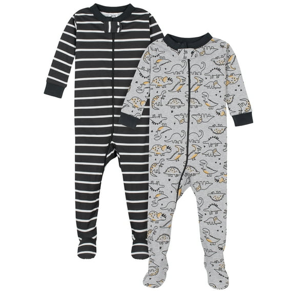 Gerber Baby & Toddler Neutral Snug Fit Footed Cotton Pajamas, 2-Pack, Sizes 0/3 Months - 5T