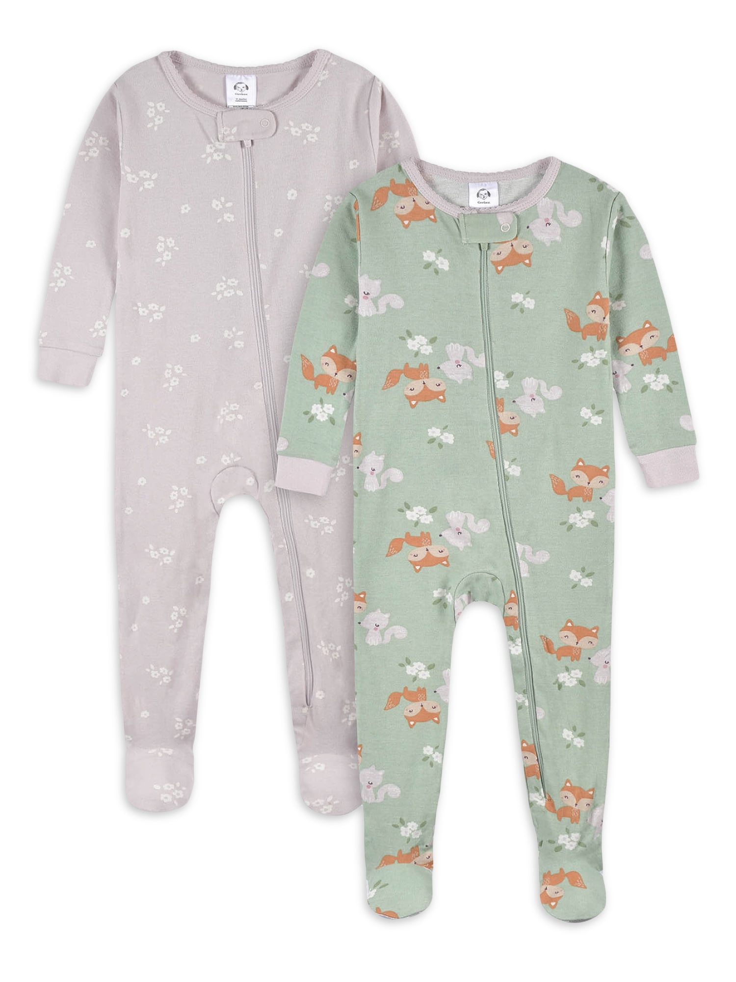 Gerber Baby & Toddler Neutral Snug Fit Footed Cotton Pajamas, 2-Pack, Sizes 0/3 Months - 5T