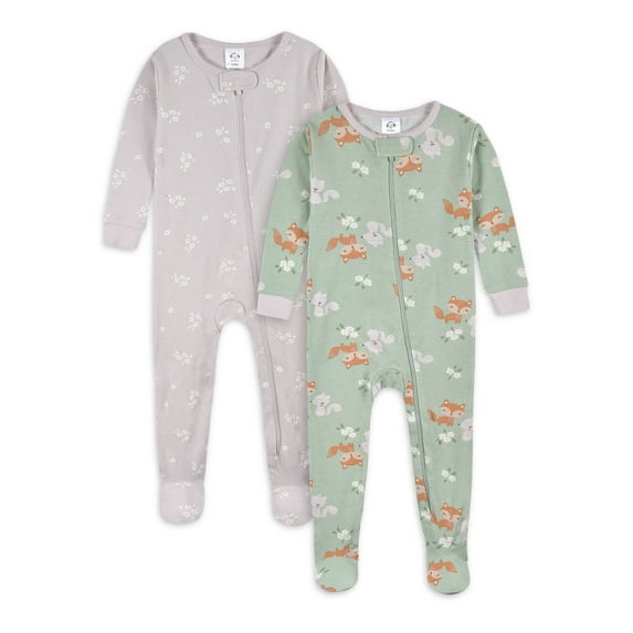 Gerber Baby & Toddler Neutral Snug Fit Footed Cotton Pajamas, 2-Pack, Sizes 0/3 Months - 5T