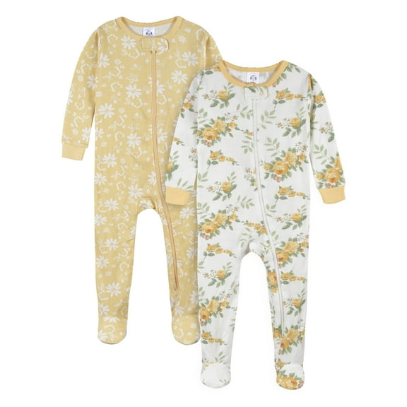 Gerber Baby & Toddler Neutral Snug Fit Footed Cotton Pajamas, 2-Pack, Sizes 0/3 Months - 5T