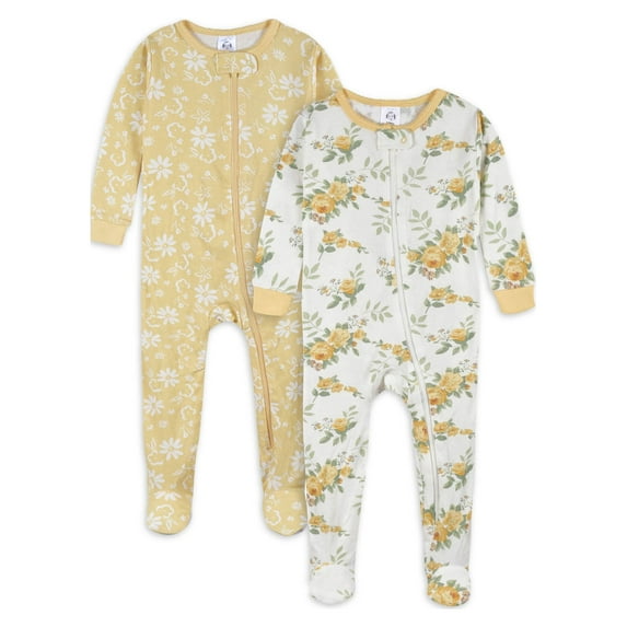 Gerber Baby & Toddler Neutral Snug Fit Footed Cotton Pajamas, 2-Pack, Sizes 0/3 Months - 5T