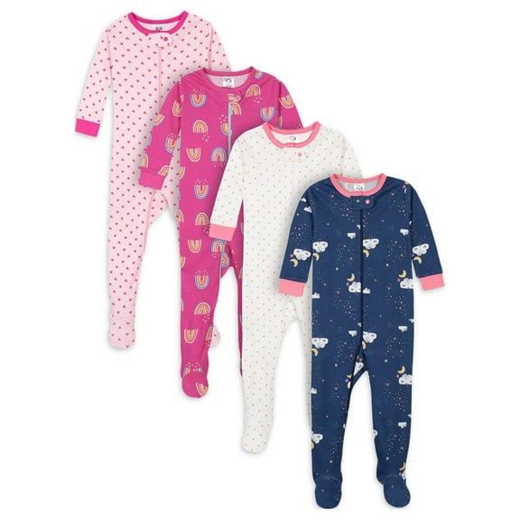 Gerber Baby & Toddler Neutral Snug Fit Footed Cotton Pajamas, 4-Pack, Sizes 0/3 Months-5T