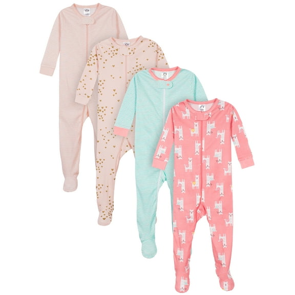 Gerber Baby & Toddler Neutral Snug Fit Footed Cotton Pajamas, 4-Pack, Sizes 0/3 Months-5T