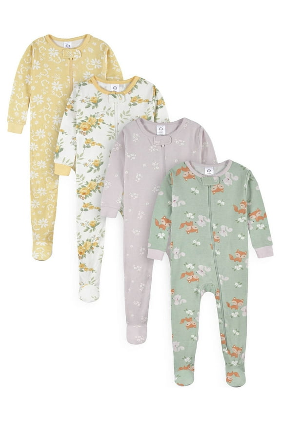Baby & Toddler Neutral Snug Fit Footed Cotton Pajamas, 4-Pack, Sizes 0/3 Months-5T