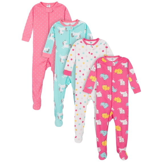Gerber Baby & Toddler Neutral Snug Fit Footed Cotton Pajamas, 4-Pack, Sizes 0/3 Months-5T