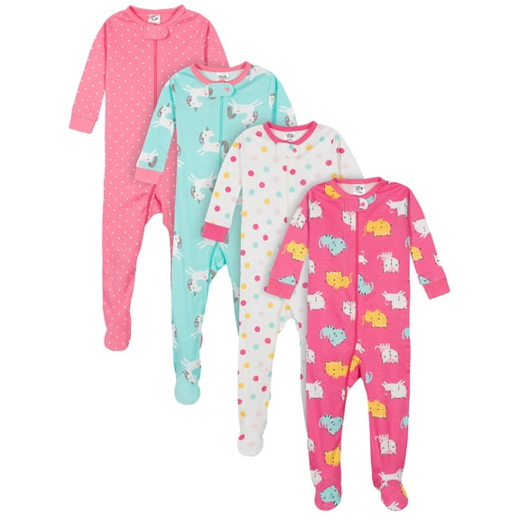 Gerber Baby & Toddler Neutral Snug Fit Footed Cotton Pajamas, 4-Pack, Sizes 0/3 Months-5T