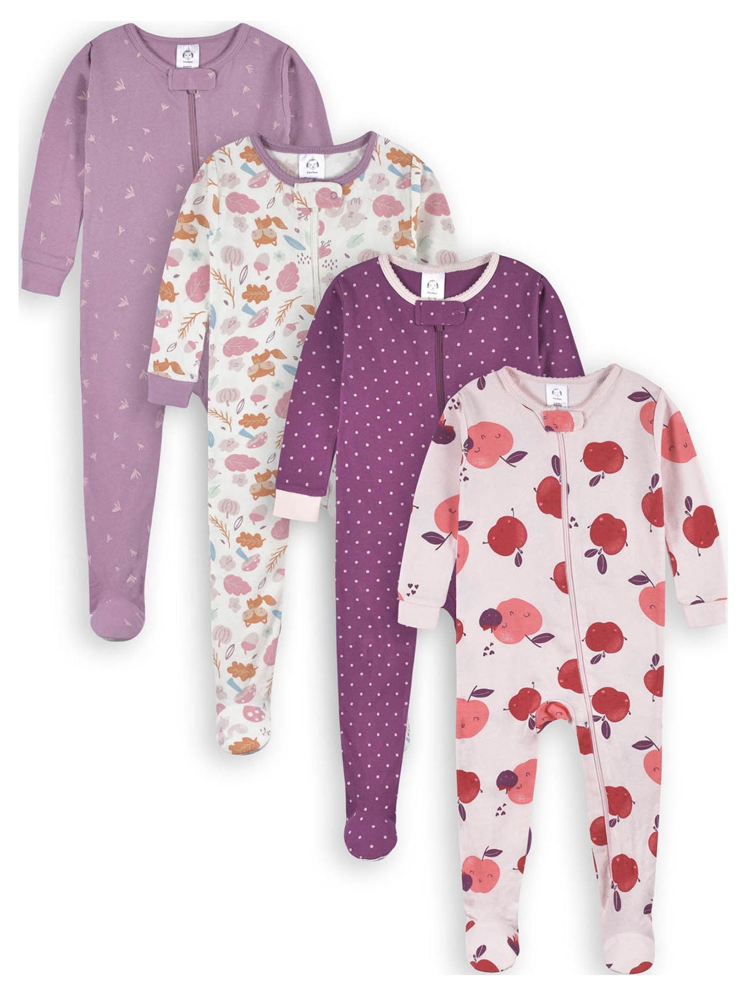 Gerber Baby & Toddler Neutral Snug Fit Footed Cotton Pajamas, 4-Pack, Sizes 0/3 Months-5T