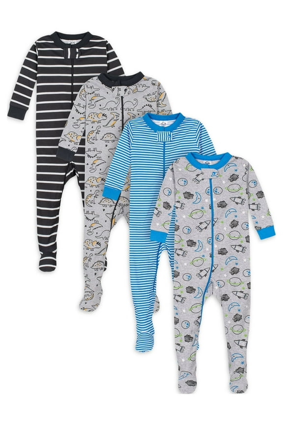 Baby & Toddler Neutral Snug Fit Footed Cotton Pajamas, 4-Pack, Sizes 0/3 Months-5T
