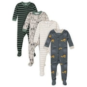 Gerber Baby & Toddler Neutral Snug Fit Footed Cotton Pajamas, 4-Pack, Sizes 0/3 Months-5T