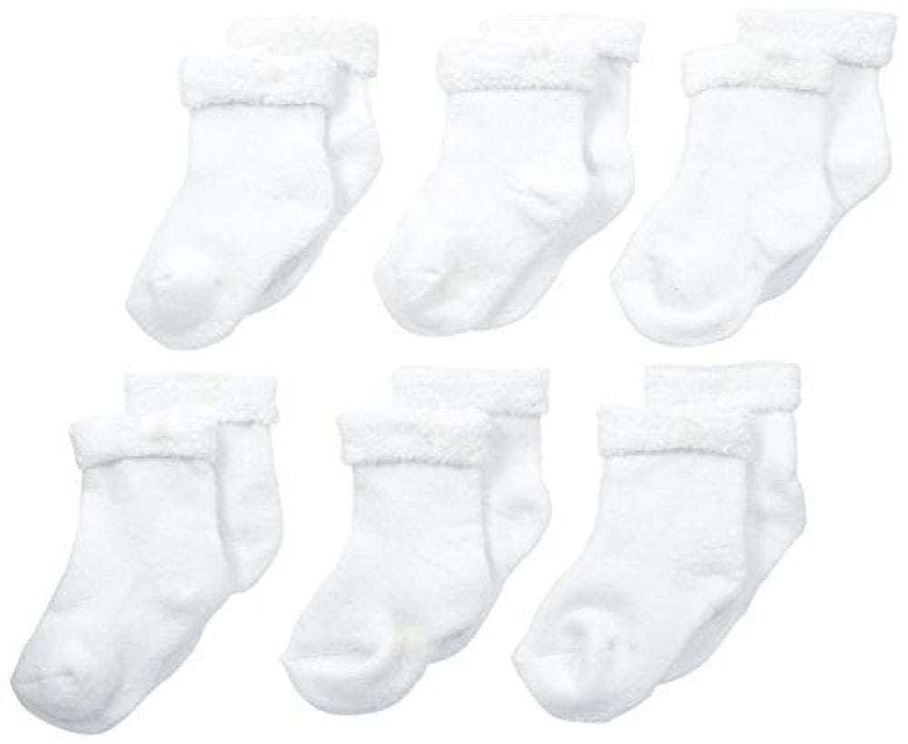 Gerber Baby Unisex 6 Pack Socks, White, 0-3 Months