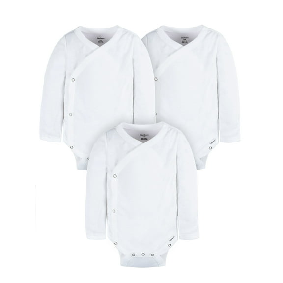 Gerber Baby Unisex Leisure White Sidesnap Cotton Bodysuit, 3-Pack, Sizes 0/3 Months-3/6 Months
