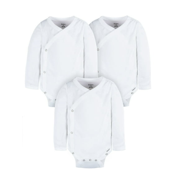 Gerber Baby Unisex Leisure White Sidesnap Cotton Bodysuit, 3-Pack, Sizes 0/3 Months-3/6 Months