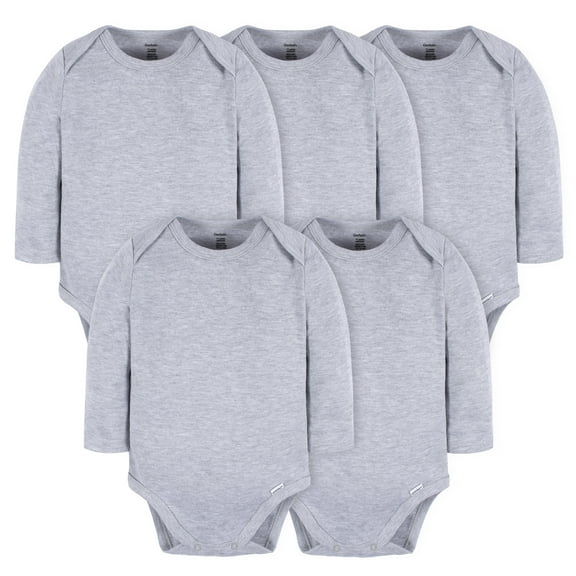 Gerber Baby Unisex Long Sleeve Solid Onesies Multi-Pack Interlock 180 GSM, Grey Heather, 0-3 Months
