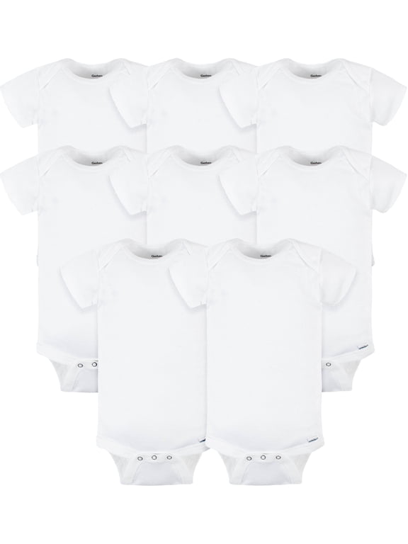 Baby Unisex White Short Sleeve Cotton Onesies Bodysuits, 8-Pack, Preemie-24 Months