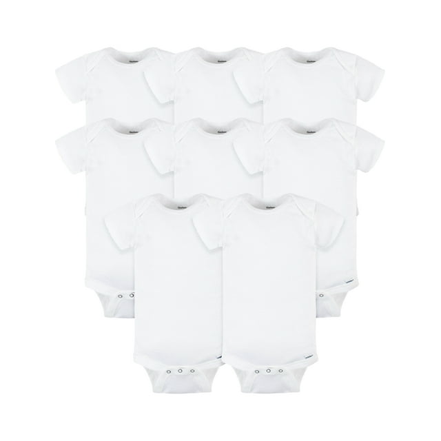 Gerber Baby Unisex White Short Sleeve Cotton Onesies Bodysuits, 8-Pack, Preemie-24 Months