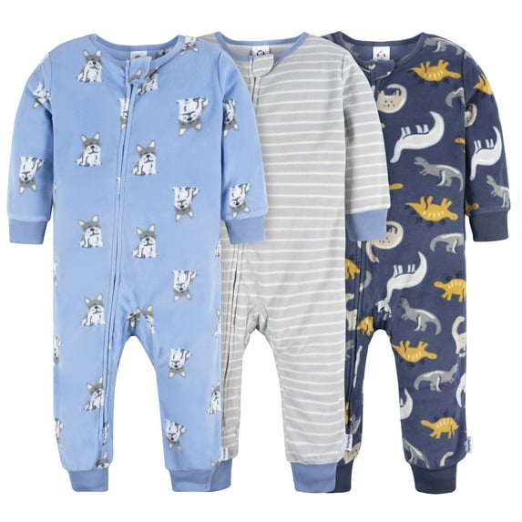 Gerber Baby and Toddler Boy Footless Fleece Pajamas, 3 Pack, Sizes 12 Months - 5T