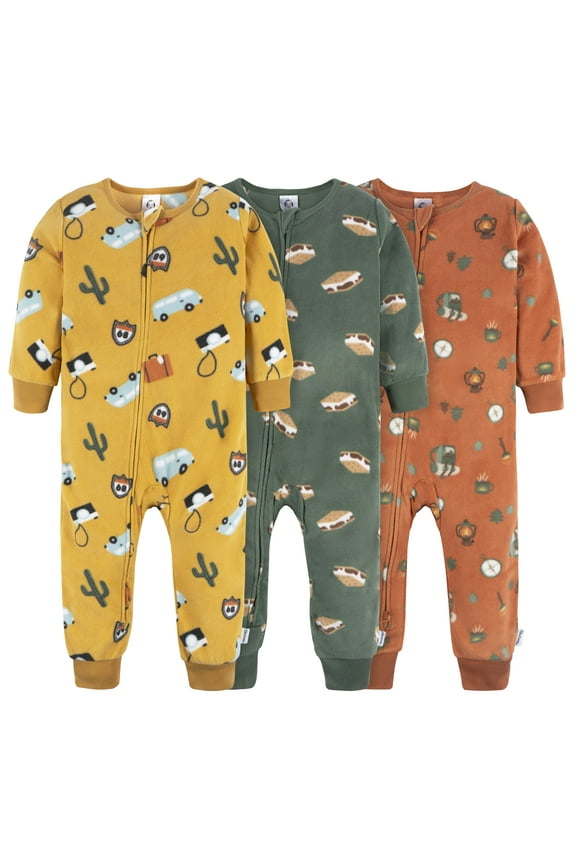 Baby and Toddler Boy Footless Fleece Pajamas, 3 Pack, Sizes 12 Months - 5T