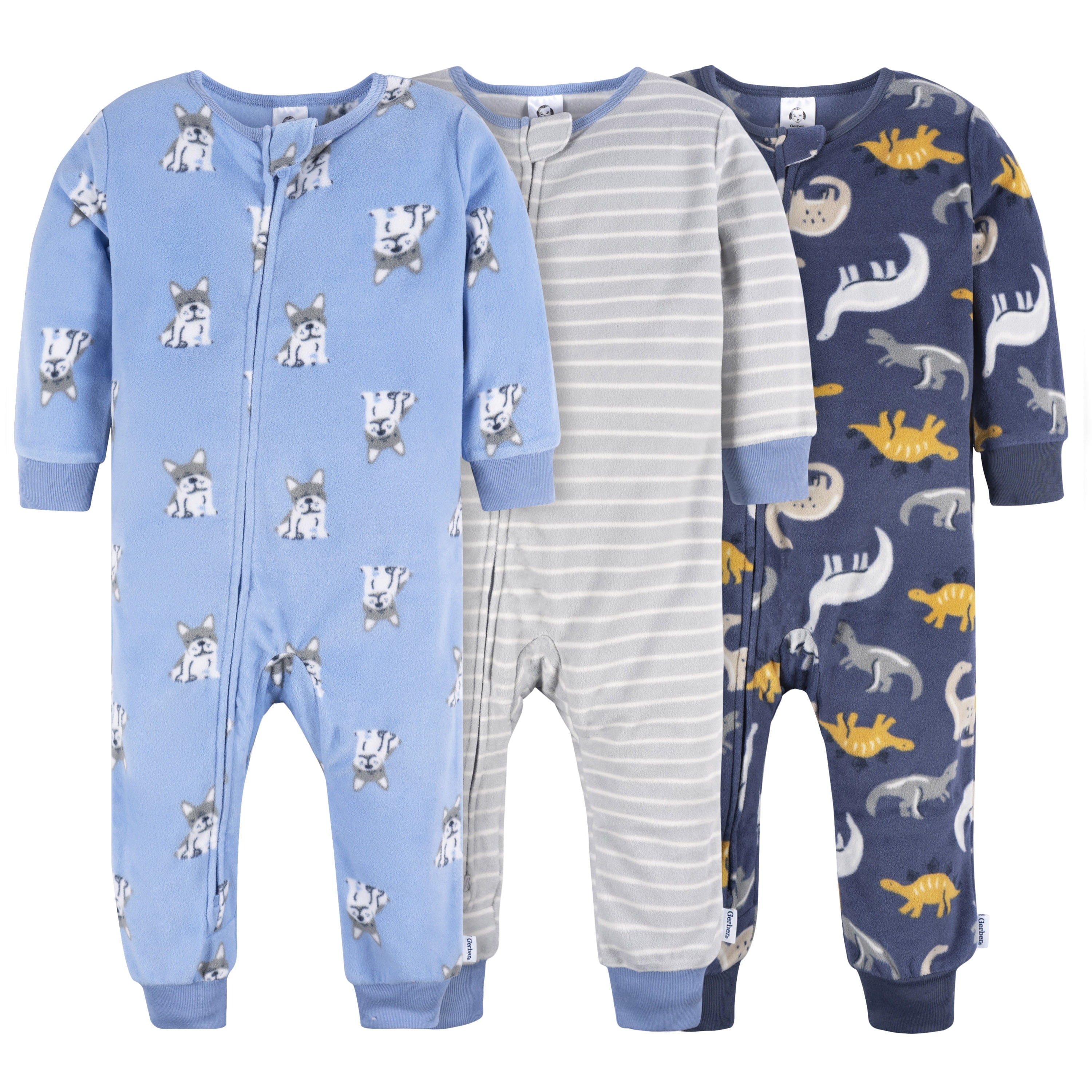 Gerber Baby and Toddler Gender Neutral Footless Fleece Pajamas, 3 Pack