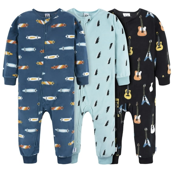 Gerber Baby and Toddler Boy Footless Fleece Pajamas, 3 Pack, Sizes 12 Months - 5T