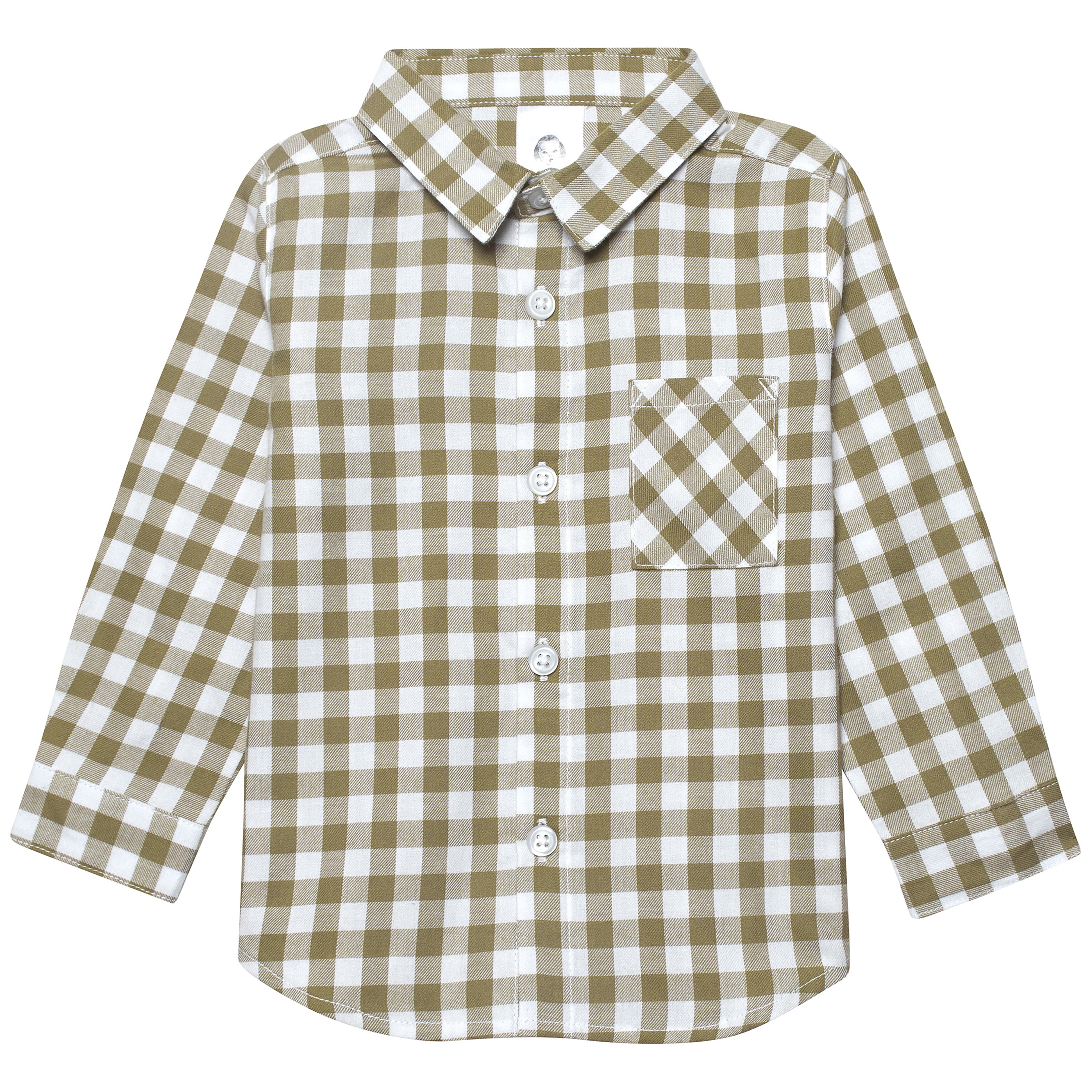 Tan and White Plaid Woven Long Sleeve Button Down Shirt - 24 Months