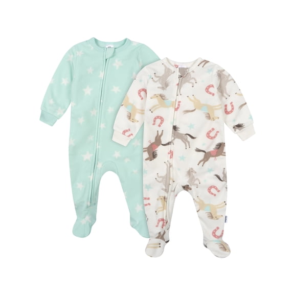 Gerber Baby and Toddler Girl 2pc Footed Blanket Sleepers, Sizes (0-3 Months - 5T)